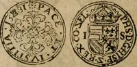 An illustration from Ordonnancie ende instructie naer de welcke voort-aen hen moeten reguleren die ghesworen wisselaers ofte collecteurs vande goude ende silvere penningen, wesende verboden, gheschroyt, te licht oft te seer versleten, ende oversulex verclaert ende ghehouden voor billoen, daer toe geoommitteert om de selve te leveren inde munten van Sijne Majesteyt, ende al daer bekeert te worden in penninghen van hunnen slaghe (1633)