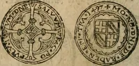 An illustration from Ordonnancie ende instructie naer de welcke voort-aen hen moeten reguleren die ghesworen wisselaers ofte collecteurs vande goude ende silvere penningen, wesende verboden, gheschroyt, te licht oft te seer versleten, ende oversulex verclaert ende ghehouden voor billoen, daer toe geoommitteert om de selve te leveren inde munten van Sijne Majesteyt, ende al daer bekeert te worden in penninghen van hunnen slaghe (1633)