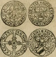 An illustration from Ordonnancie ende instructie naer de welcke voort-aen hen moeten reguleren die ghesworen wisselaers ofte collecteurs vande goude ende silvere penningen, wesende verboden, gheschroyt, te licht oft te seer versleten, ende oversulex verclaert ende ghehouden voor billoen, daer toe geoommitteert om de selve te leveren inde munten van Sijne Majesteyt, ende al daer bekeert te worden in penninghen van hunnen slaghe (1633)