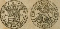 An illustration from Ordonnancie ende instructie naer de welcke voort-aen hen moeten reguleren die ghesworen wisselaers ofte collecteurs vande goude ende silvere penningen, wesende verboden, gheschroyt, te licht oft te seer versleten, ende oversulex verclaert ende ghehouden voor billoen, daer toe geoommitteert om de selve te leveren inde munten van Sijne Majesteyt, ende al daer bekeert te worden in penninghen van hunnen slaghe (1633)