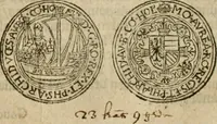 An illustration from Ordonnancie ende instructie naer de welcke voort-aen hen moeten reguleren die ghesworen wisselaers ofte collecteurs vande goude ende silvere penningen, wesende verboden, gheschroyt, te licht oft te seer versleten, ende oversulex verclaert ende ghehouden voor billoen, daer toe geoommitteert om de selve te leveren inde munten van Sijne Majesteyt, ende al daer bekeert te worden in penninghen van hunnen slaghe (1633)
