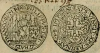 An illustration from Ordonnancie ende instructie naer de welcke voort-aen hen moeten reguleren die ghesworen wisselaers ofte collecteurs vande goude ende silvere penningen, wesende verboden, gheschroyt, te licht oft te seer versleten, ende oversulex verclaert ende ghehouden voor billoen, daer toe geoommitteert om de selve te leveren inde munten van Sijne Majesteyt, ende al daer bekeert te worden in penninghen van hunnen slaghe (1633)