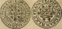 An illustration from Ordonnancie ende instructie naer de welcke voort-aen hen moeten reguleren die ghesworen wisselaers ofte collecteurs vande goude ende silvere penningen, wesende verboden, gheschroyt, te licht oft te seer versleten, ende oversulex verclaert ende ghehouden voor billoen, daer toe geoommitteert om de selve te leveren inde munten van Sijne Majesteyt, ende al daer bekeert te worden in penninghen van hunnen slaghe (1633)