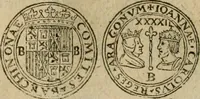An illustration from Ordonnancie ende instructie naer de welcke voort-aen hen moeten reguleren die ghesworen wisselaers ofte collecteurs vande goude ende silvere penningen, wesende verboden, gheschroyt, te licht oft te seer versleten, ende oversulex verclaert ende ghehouden voor billoen, daer toe geoommitteert om de selve te leveren inde munten van Sijne Majesteyt, ende al daer bekeert te worden in penninghen van hunnen slaghe (1633)