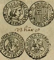An illustration from Ordonnancie ende instructie naer de welcke voort-aen hen moeten reguleren die ghesworen wisselaers ofte collecteurs vande goude ende silvere penningen, wesende verboden, gheschroyt, te licht oft te seer versleten, ende oversulex verclaert ende ghehouden voor billoen, daer toe geoommitteert om de selve te leveren inde munten van Sijne Majesteyt, ende al daer bekeert te worden in penninghen van hunnen slaghe (1633)