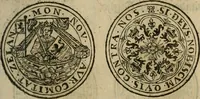 An illustration from Ordonnancie ende instructie naer de welcke voort-aen hen moeten reguleren die ghesworen wisselaers ofte collecteurs vande goude ende silvere penningen, wesende verboden, gheschroyt, te licht oft te seer versleten, ende oversulex verclaert ende ghehouden voor billoen, daer toe geoommitteert om de selve te leveren inde munten van Sijne Majesteyt, ende al daer bekeert te worden in penninghen van hunnen slaghe (1633)