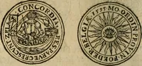 An illustration from Ordonnancie ende instructie naer de welcke voort-aen hen moeten reguleren die ghesworen wisselaers ofte collecteurs vande goude ende silvere penningen, wesende verboden, gheschroyt, te licht oft te seer versleten, ende oversulex verclaert ende ghehouden voor billoen, daer toe geoommitteert om de selve te leveren inde munten van Sijne Majesteyt, ende al daer bekeert te worden in penninghen van hunnen slaghe (1633)