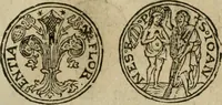 An illustration from Ordonnancie ende instructie naer de welcke voort-aen hen moeten reguleren die ghesworen wisselaers ofte collecteurs vande goude ende silvere penningen, wesende verboden, gheschroyt, te licht oft te seer versleten, ende oversulex verclaert ende ghehouden voor billoen, daer toe geoommitteert om de selve te leveren inde munten van Sijne Majesteyt, ende al daer bekeert te worden in penninghen van hunnen slaghe (1633)