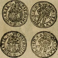 An illustration from Ordonnancie ende instructie naer de welcke voort-aen hen moeten reguleren die ghesworen wisselaers ofte collecteurs vande goude ende silvere penningen, wesende verboden, gheschroyt, te licht oft te seer versleten, ende oversulex verclaert ende ghehouden voor billoen, daer toe geoommitteert om de selve te leveren inde munten van Sijne Majesteyt, ende al daer bekeert te worden in penninghen van hunnen slaghe (1633)
