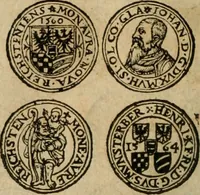 An illustration from Ordonnancie ende instructie naer de welcke voort-aen hen moeten reguleren die ghesworen wisselaers ofte collecteurs vande goude ende silvere penningen, wesende verboden, gheschroyt, te licht oft te seer versleten, ende oversulex verclaert ende ghehouden voor billoen, daer toe geoommitteert om de selve te leveren inde munten van Sijne Majesteyt, ende al daer bekeert te worden in penninghen van hunnen slaghe (1633)