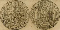 An illustration from Ordonnancie ende instructie naer de welcke voort-aen hen moeten reguleren die ghesworen wisselaers ofte collecteurs vande goude ende silvere penningen, wesende verboden, gheschroyt, te licht oft te seer versleten, ende oversulex verclaert ende ghehouden voor billoen, daer toe geoommitteert om de selve te leveren inde munten van Sijne Majesteyt, ende al daer bekeert te worden in penninghen van hunnen slaghe (1633)