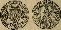 An illustration from Ordonnancie ende instructie naer de welcke voort-aen hen moeten reguleren die ghesworen wisselaers ofte collecteurs vande goude ende silvere penningen, wesende verboden, gheschroyt, te licht oft te seer versleten, ende oversulex verclaert ende ghehouden voor billoen, daer toe geoommitteert om de selve te leveren inde munten van Sijne Majesteyt, ende al daer bekeert te worden in penninghen van hunnen slaghe (1633)