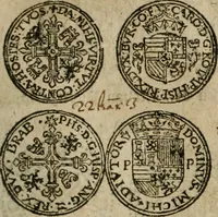 An illustration from Ordonnancie ende instructie naer de welcke voort-aen hen moeten reguleren die ghesworen wisselaers ofte collecteurs vande goude ende silvere penningen, wesende verboden, gheschroyt, te licht oft te seer versleten, ende oversulex verclaert ende ghehouden voor billoen, daer toe geoommitteert om de selve te leveren inde munten van Sijne Majesteyt, ende al daer bekeert te worden in penninghen van hunnen slaghe (1633)