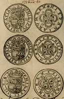 An illustration from Ordonnancie ende instructie naer de welcke voort-aen hen moeten reguleren die ghesworen wisselaers ofte collecteurs vande goude ende silvere penningen, wesende verboden, gheschroyt, te licht oft te seer versleten, ende oversulex verclaert ende ghehouden voor billoen, daer toe geoommitteert om de selve te leveren inde munten van Sijne Majesteyt, ende al daer bekeert te worden in penninghen van hunnen slaghe (1633)
