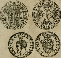 An illustration from Ordonnancie ende instructie naer de welcke voort-aen hen moeten reguleren die ghesworen wisselaers ofte collecteurs vande goude ende silvere penningen, wesende verboden, gheschroyt, te licht oft te seer versleten, ende oversulex verclaert ende ghehouden voor billoen, daer toe geoommitteert om de selve te leveren inde munten van Sijne Majesteyt, ende al daer bekeert te worden in penninghen van hunnen slaghe (1633)