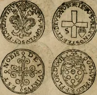 An illustration from Ordonnancie ende instructie naer de welcke voort-aen hen moeten reguleren die ghesworen wisselaers ofte collecteurs vande goude ende silvere penningen, wesende verboden, gheschroyt, te licht oft te seer versleten, ende oversulex verclaert ende ghehouden voor billoen, daer toe geoommitteert om de selve te leveren inde munten van Sijne Majesteyt, ende al daer bekeert te worden in penninghen van hunnen slaghe (1633)