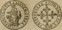 An illustration from Ordonnancie ende instructie naer de welcke voort-aen hen moeten reguleren die ghesworen wisselaers ofte collecteurs vande goude ende silvere penningen, wesende verboden, gheschroyt, te licht oft te seer versleten, ende oversulex verclaert ende ghehouden voor billoen, daer toe geoommitteert om de selve te leveren inde munten van Sijne Majesteyt, ende al daer bekeert te worden in penninghen van hunnen slaghe (1633)