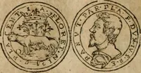 An illustration from Ordonnancie ende instructie naer de welcke voort-aen hen moeten reguleren die ghesworen wisselaers ofte collecteurs vande goude ende silvere penningen, wesende verboden, gheschroyt, te licht oft te seer versleten, ende oversulex verclaert ende ghehouden voor billoen, daer toe geoommitteert om de selve te leveren inde munten van Sijne Majesteyt, ende al daer bekeert te worden in penninghen van hunnen slaghe (1633)