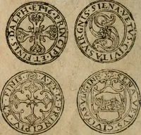 An illustration from Ordonnancie ende instructie naer de welcke voort-aen hen moeten reguleren die ghesworen wisselaers ofte collecteurs vande goude ende silvere penningen, wesende verboden, gheschroyt, te licht oft te seer versleten, ende oversulex verclaert ende ghehouden voor billoen, daer toe geoommitteert om de selve te leveren inde munten van Sijne Majesteyt, ende al daer bekeert te worden in penninghen van hunnen slaghe (1633)