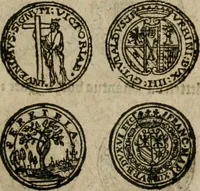 An illustration from Ordonnancie ende instructie naer de welcke voort-aen hen moeten reguleren die ghesworen wisselaers ofte collecteurs vande goude ende silvere penningen, wesende verboden, gheschroyt, te licht oft te seer versleten, ende oversulex verclaert ende ghehouden voor billoen, daer toe geoommitteert om de selve te leveren inde munten van Sijne Majesteyt, ende al daer bekeert te worden in penninghen van hunnen slaghe (1633)