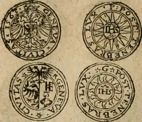 An illustration from Ordonnancie ende instructie naer de welcke voort-aen hen moeten reguleren die ghesworen wisselaers ofte collecteurs vande goude ende silvere penningen, wesende verboden, gheschroyt, te licht oft te seer versleten, ende oversulex verclaert ende ghehouden voor billoen, daer toe geoommitteert om de selve te leveren inde munten van Sijne Majesteyt, ende al daer bekeert te worden in penninghen van hunnen slaghe (1633)