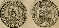 An illustration from Ordonnancie ende instructie naer de welcke voort-aen hen moeten reguleren die ghesworen wisselaers ofte collecteurs vande goude ende silvere penningen, wesende verboden, gheschroyt, te licht oft te seer versleten, ende oversulex verclaert ende ghehouden voor billoen, daer toe geoommitteert om de selve te leveren inde munten van Sijne Majesteyt, ende al daer bekeert te worden in penninghen van hunnen slaghe (1633)