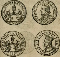 An illustration from Ordonnancie ende instructie naer de welcke voort-aen hen moeten reguleren die ghesworen wisselaers ofte collecteurs vande goude ende silvere penningen, wesende verboden, gheschroyt, te licht oft te seer versleten, ende oversulex verclaert ende ghehouden voor billoen, daer toe geoommitteert om de selve te leveren inde munten van Sijne Majesteyt, ende al daer bekeert te worden in penninghen van hunnen slaghe (1633)