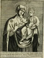An illustration from Origine del tempio dedicato in Roma alla Vergine Madre di Dio Maria, presso alla Porta Flaminia, detto hoggi del popolo : diuisa in sei gionate (1646)
