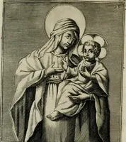 An illustration from Origine del tempio dedicato in Roma alla Vergine Madre di Dio Maria, presso alla Porta Flaminia, detto hoggi del popolo : diuisa in sei gionate (1646)
