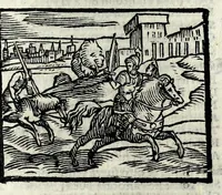 Picture 13 of 56 from Orlando fvrioso di M. Lodovico Ariosto : con gli argomenti in ottaua rima di M. Lodouico Dolce ; et con l'allegorie à ciascun canto di Thomaso Porcacchi da Castiglione Aretino, diligentemente corretto, & di nuoue figure adornato (1600), leaf 271