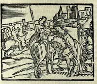 An illustration from Orlando fvrioso di M. Lodovico Ariosto : con gli argomenti in ottaua rima di M. Lodouico Dolce ; et con l'allegorie à ciascun canto di Thomaso Porcacchi da Castiglione Aretino, diligentemente corretto, & di nuoue figure adornato (1600)