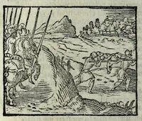 An illustration from Orlando fvrioso di M. Lodovico Ariosto : con gli argomenti in ottaua rima di M. Lodouico Dolce ; et con l'allegorie à ciascun canto di Thomaso Porcacchi da Castiglione Aretino, diligentemente corretto, & di nuoue figure adornato (1600)
