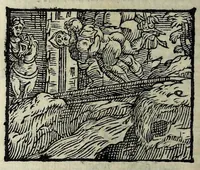 An illustration from Orlando fvrioso di M. Lodovico Ariosto : con gli argomenti in ottaua rima di M. Lodouico Dolce ; et con l'allegorie à ciascun canto di Thomaso Porcacchi da Castiglione Aretino, diligentemente corretto, & di nuoue figure adornato (1600)