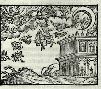Picture 34 of 56 from Orlando fvrioso di M. Lodovico Ariosto : con gli argomenti in ottaua rima di M. Lodouico Dolce ; et con l'allegorie à ciascun canto di Thomaso Porcacchi da Castiglione Aretino, diligentemente corretto, & di nuoue figure adornato (1600), leaf 737