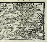 An illustration from Orlando fvrioso di M. Lodovico Ariosto : con gli argomenti in ottaua rima di M. Lodouico Dolce ; et con l'allegorie à ciascun canto di Thomaso Porcacchi da Castiglione Aretino, diligentemente corretto, & di nuoue figure adornato (1600)