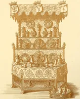 An illustration from Ornaments of the XVth and XVIth centuries. Ancient timber houses at Rouen, Caen, Bauvais, &c., Gothic furniture of the XVth century. Designs for gold & silver ornaments, and designs for iron & brass-work in the style of the XVth & XVIth centuries (1836)