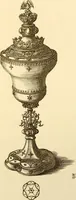 An illustration from Ornaments of the XVth and XVIth centuries. Ancient timber houses at Rouen, Caen, Bauvais, &c., Gothic furniture of the XVth century. Designs for gold & silver ornaments, and designs for iron & brass-work in the style of the XVth & XVIth centuries (1836)