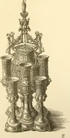 An illustration from Ornaments of the XVth and XVIth centuries. Ancient timber houses at Rouen, Caen, Bauvais, &c., Gothic furniture of the XVth century. Designs for gold & silver ornaments, and designs for iron & brass-work in the style of the XVth & XVIth centuries (1836)
