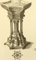 An illustration from Ornaments of the XVth and XVIth centuries. Ancient timber houses at Rouen, Caen, Bauvais, &c., Gothic furniture of the XVth century. Designs for gold & silver ornaments, and designs for iron & brass-work in the style of the XVth & XVIth centuries (1836)