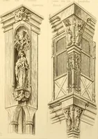 An illustration from Ornaments of the XVth and XVIth centuries. Ancient timber houses at Rouen, Caen, Bauvais, &c., Gothic furniture of the XVth century. Designs for gold & silver ornaments, and designs for iron & brass-work in the style of the XVth & XVIth centuries (1836)
