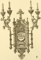 An illustration from Ornaments of the XVth and XVIth centuries. Ancient timber houses at Rouen, Caen, Bauvais, &c., Gothic furniture of the XVth century. Designs for gold & silver ornaments, and designs for iron & brass-work in the style of the XVth & XVIth centuries (1836)