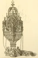 An illustration from Ornaments of the XVth and XVIth centuries. Ancient timber houses at Rouen, Caen, Bauvais, &c., Gothic furniture of the XVth century. Designs for gold & silver ornaments, and designs for iron & brass-work in the style of the XVth & XVIth centuries (1836)