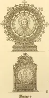 An illustration from Ornaments of the XVth and XVIth centuries. Ancient timber houses at Rouen, Caen, Bauvais, &c., Gothic furniture of the XVth century. Designs for gold & silver ornaments, and designs for iron & brass-work in the style of the XVth & XVIth centuries (1836)
