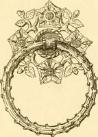 An illustration from Ornaments of the XVth and XVIth centuries. Ancient timber houses at Rouen, Caen, Bauvais, &c., Gothic furniture of the XVth century. Designs for gold & silver ornaments, and designs for iron & brass-work in the style of the XVth & XVIth centuries (1836)