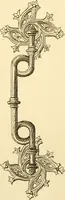 An illustration from Ornaments of the XVth and XVIth centuries. Ancient timber houses at Rouen, Caen, Bauvais, &c., Gothic furniture of the XVth century. Designs for gold & silver ornaments, and designs for iron & brass-work in the style of the XVth & XVIth centuries (1836)