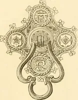 An illustration from Ornaments of the XVth and XVIth centuries. Ancient timber houses at Rouen, Caen, Bauvais, &c., Gothic furniture of the XVth century. Designs for gold & silver ornaments, and designs for iron & brass-work in the style of the XVth & XVIth centuries (1836)