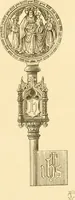 An illustration from Ornaments of the XVth and XVIth centuries. Ancient timber houses at Rouen, Caen, Bauvais, &c., Gothic furniture of the XVth century. Designs for gold & silver ornaments, and designs for iron & brass-work in the style of the XVth & XVIth centuries (1836)