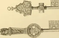 An illustration from Ornaments of the XVth and XVIth centuries. Ancient timber houses at Rouen, Caen, Bauvais, &c., Gothic furniture of the XVth century. Designs for gold & silver ornaments, and designs for iron & brass-work in the style of the XVth & XVIth centuries (1836)