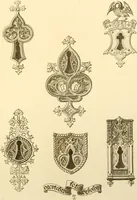 An illustration from Ornaments of the XVth and XVIth centuries. Ancient timber houses at Rouen, Caen, Bauvais, &c., Gothic furniture of the XVth century. Designs for gold & silver ornaments, and designs for iron & brass-work in the style of the XVth & XVIth centuries (1836)