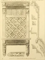 An illustration from Ornaments of the XVth and XVIth centuries. Ancient timber houses at Rouen, Caen, Bauvais, &c., Gothic furniture of the XVth century. Designs for gold & silver ornaments, and designs for iron & brass-work in the style of the XVth & XVIth centuries (1836)